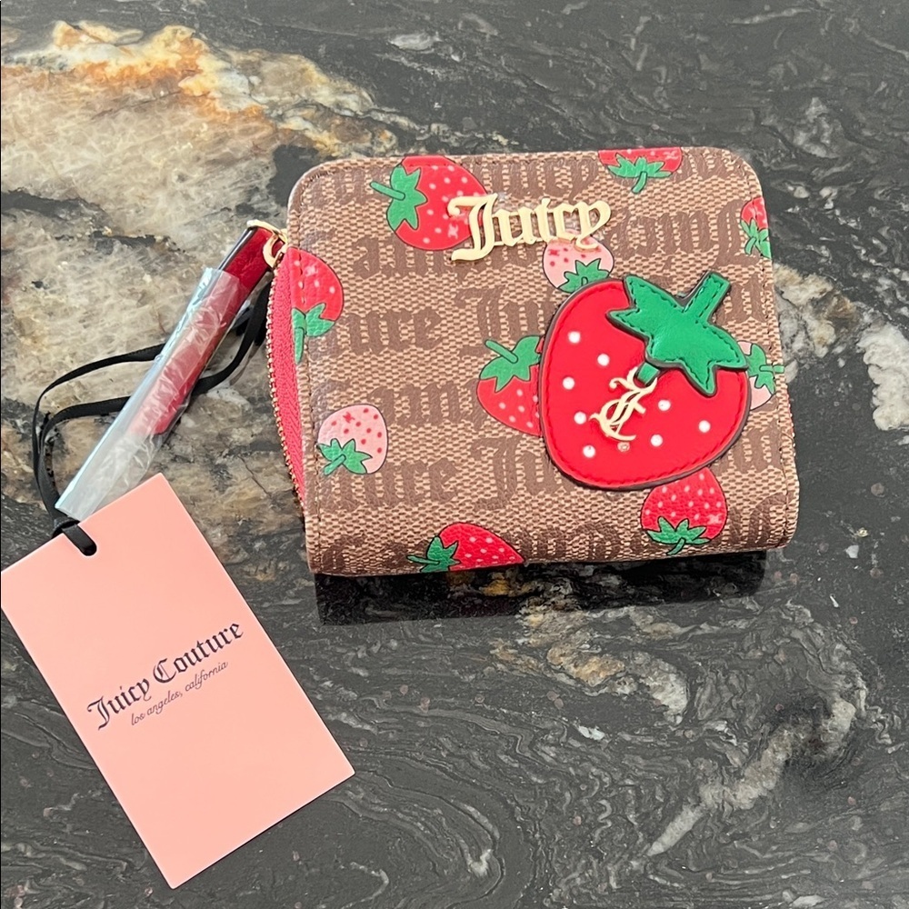 Juicy Couture Strawberry Zip Around Brown Wallet NWT